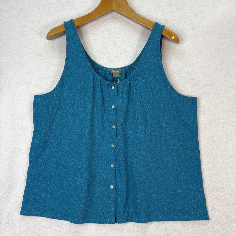 Natural Reflections Blue Cotton Linen Button Front Tank Top Women XXL Coastal